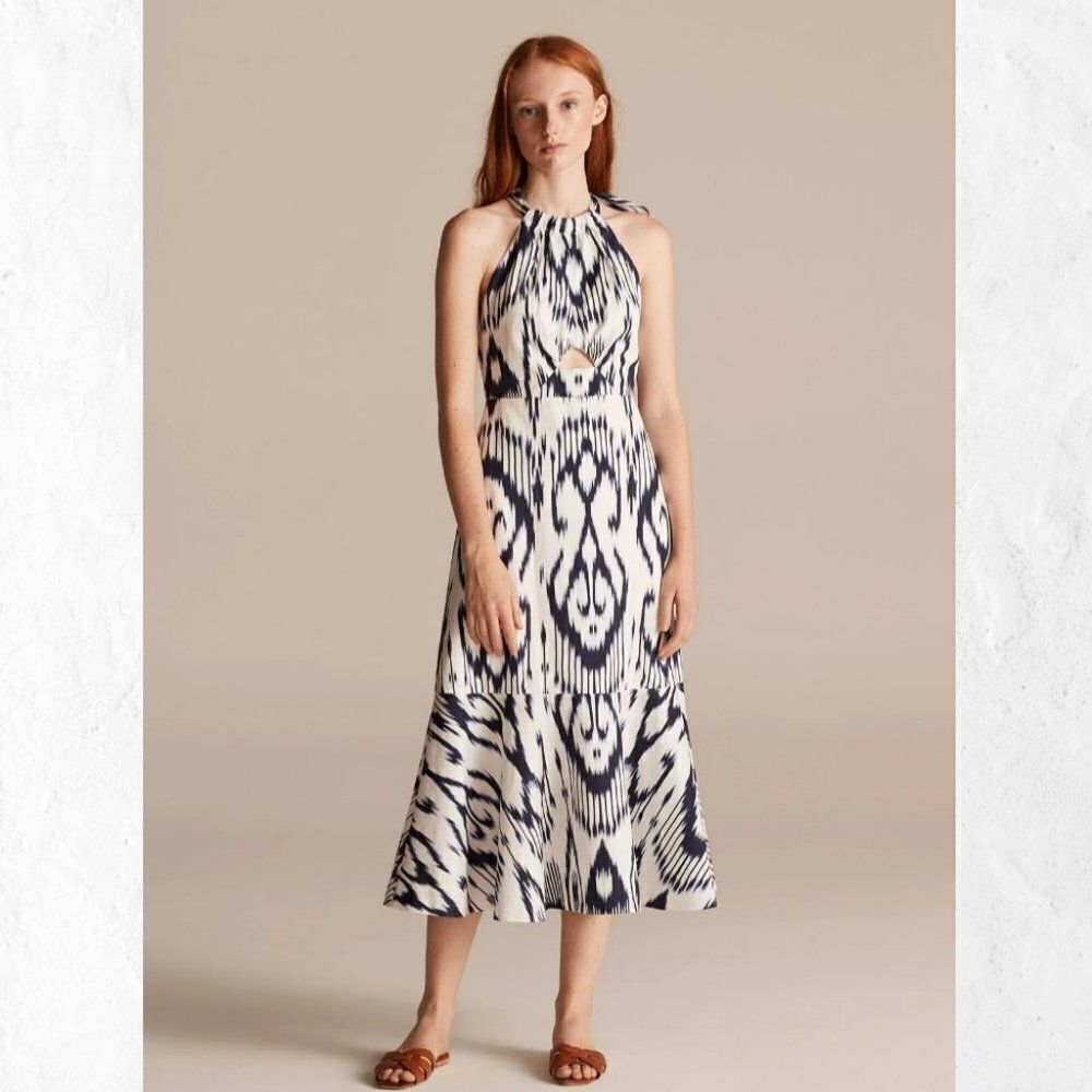 Rebecca Taylor Inidigo Ikat Linen Dress in Snow Combo